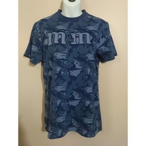 M &Ms World Blue Grey Camo Embroidery Logo T Shirt Size S